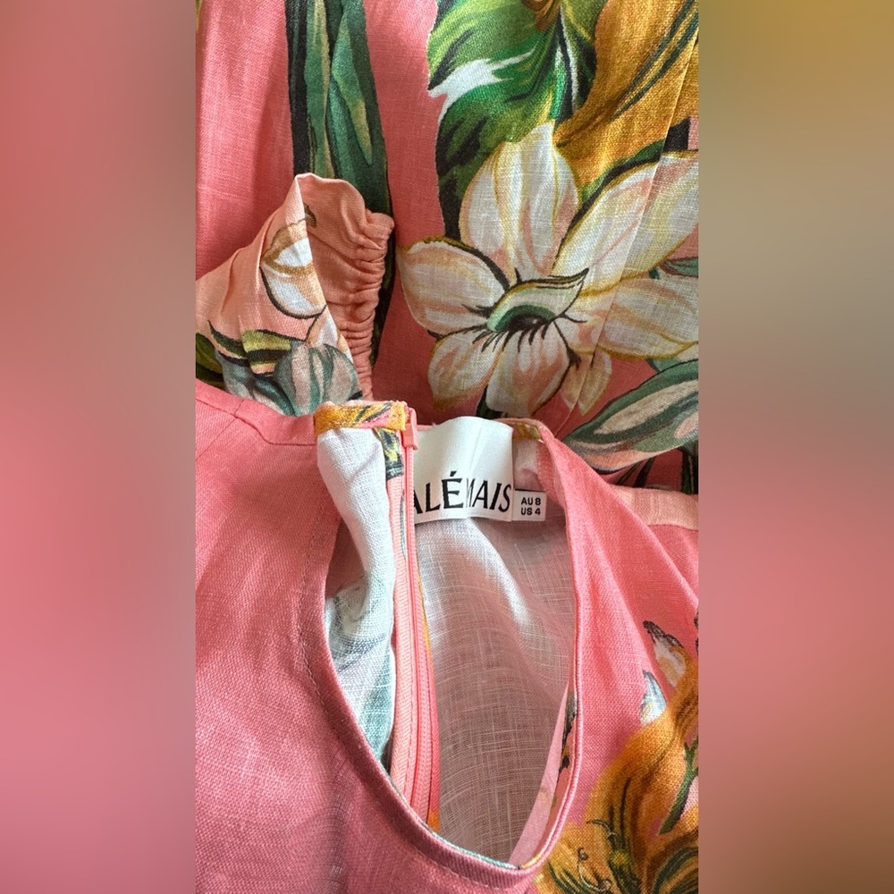 ALEMAIS Anika floral linen Coral Maxi Dress - Picture 7 of 8